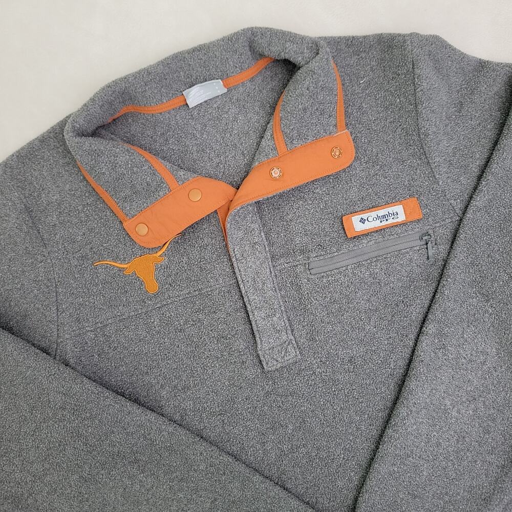 Columbia PFG Texas Longhorns Pullover Mens Small Gray Orange Fleece 1/4 Snap - Picture 2 of 8